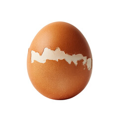 Partially peeled brown egg with some white shell removed