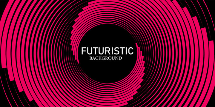 3D red black dynamic techno background on dark space. Tech banner with rotating circles style decoration. Modern graphic design element. Motion lines concept for web, flyer, card, or brochure cover