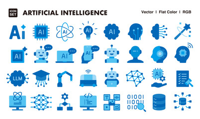 Artificial Intelligence Icon Set &ndash; Flat Vector Style