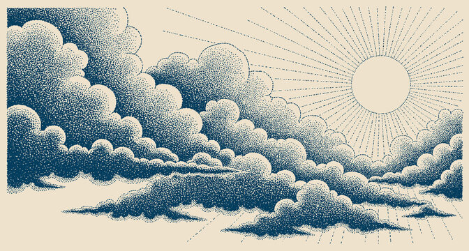 Abstract stipple and dotwork gradation in vintage style