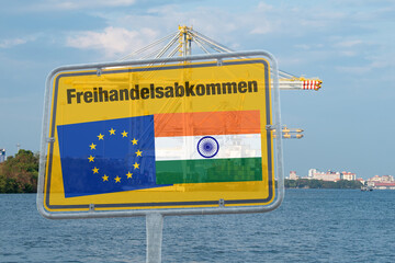 Free trade zone agreement, EU and India, german language, reduce tariffs for import and export, economic and political ties, geopolitical tensions, global economic, commercial historic trading rule