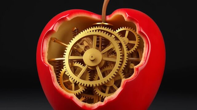 Shiny red with bite mark on dark background