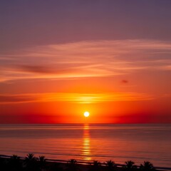 Obraz premium Fiery Sunset Over Calm Waters - A Moment of Tranquility.