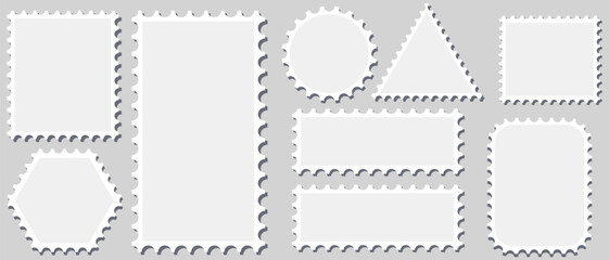 Obraz premium Blank postage stamps vector set isolated. Post stamp frames and borders. Blank postcard template collection. 