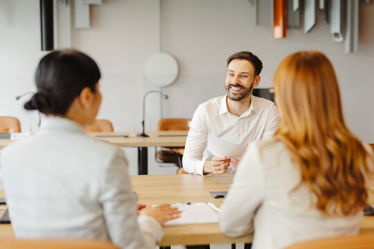 Business job interview meeting in modern office workspace
