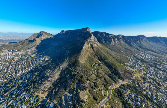 Panoramic view of Table Mountain and The Twelve Apostles in Cape Town
