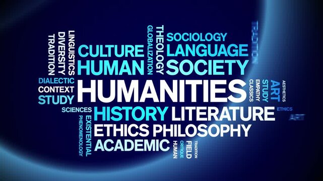 Humanities animated word cloud-text design animation tag kinetic typography seamless loop.