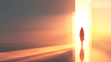 Silhouette Entering a Luminous Doorway
