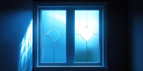 Blue Frosted Window with Diamond Panes
