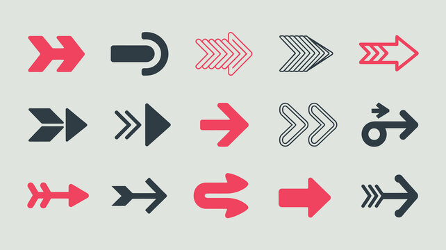 A collection of various arrow icons is displayed showcasing different styles sizes and directions all on a light gray background high quality professional detailed modern elegant