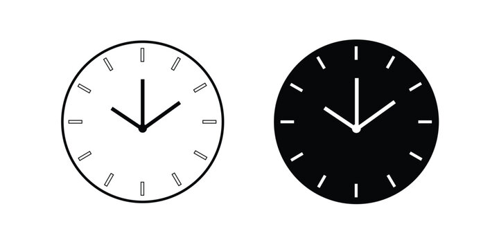 Vector illustration of two analog clocks with contrasting white and black faces and hands