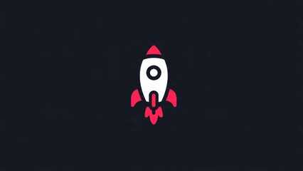 Rocket Launch Icon Vector Illustration, Minimalist Space Ship Startup Symbol on Dark Background