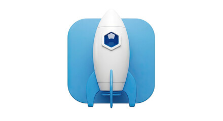 3D Render of a Blue and White Rocket Icon