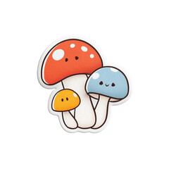Cute and Colorful Mushroom Trio with Red and Blue Caps Perfect for Fun Designs on Transparent Background