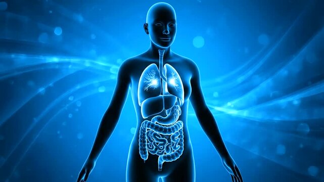 Human body anatomy illustration with visible internal organs.