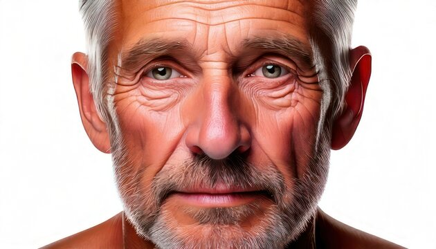 Mature Man with Wrinkled Face Closeup Portrait.