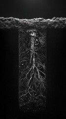 Cross Section Soil Tree Roots Black Background Nature Strength Symbol