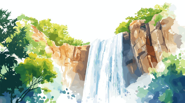 Gocta Waterfall. Gocta Waterfall hand drawn watercolor illustration