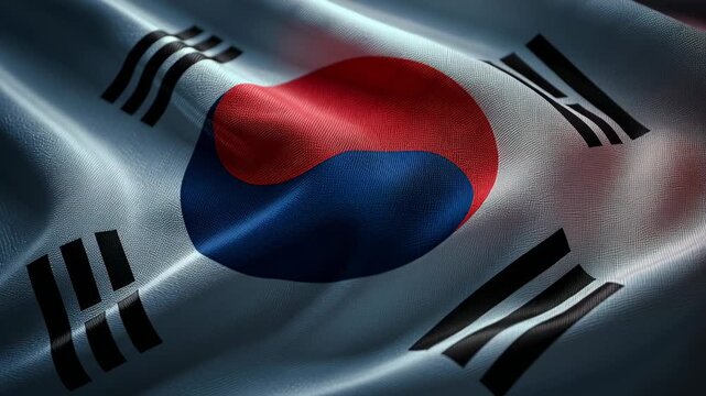 South korean national flag, taegeukgi, waving fabric, symbolizing patriotism, sovereignty, and national pride for the republic of korea