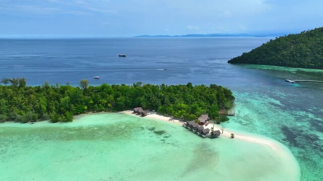 Aerial View of a Tropical Island Paradise at Raja Ampat Islands, Indonesian archipelago, West Papua, Indonesia