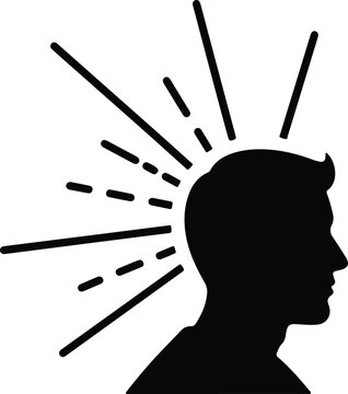 Silhouette profile of man with radiating ideas or thoughts illustration vector