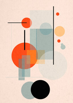 Bauhaus abstract geometric art with circles and rectangles background