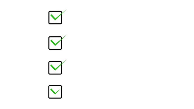 Clean checklist animation featuring outlined task boxes and a green check mark symbolizing task completion and approval. Perfect for productivity, workflow, business and explainer video projects