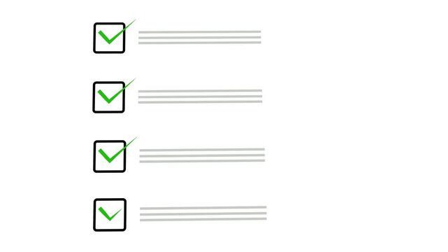 Approval Process Steps Animation with Green Check Marks and Arrow Icons, Business Workflow and Decision Infographic on White and Transparent Alpha Background in 4K