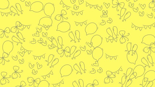 Doodle line art hearts rabbit pattern cute festive seamless suitable for children's designs, party invitations, greeting cards, or whimsical backgrounds.