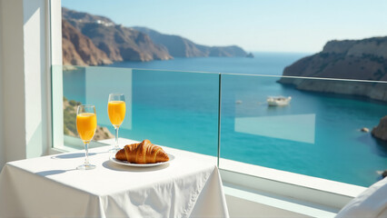 Obraz premium Minimalist Luxury Balcony Overlooking Mediterranean Sea