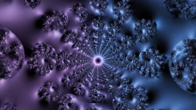 Infinite Fractal Circular Patterns Zooming Through Futuristic Mathematical Space