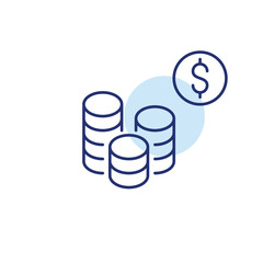 Stack of coins and dollar. Investment and finances growth and interest rates. Pixel perfect, editable stroke vector icon
