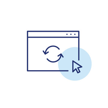 Renew arrows on web page and click. Website update, page refresh, digital renewal. Pixel perfect, editable stroke vector icon