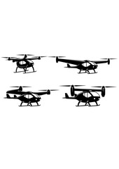 eVTOL Air Taxi Commuter Silhouette, Future Urban Air Mobility, Electric Aircraft Passenger and Smart City Transport Vector