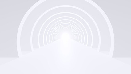 Obraz premium Abstract white futuristic 3D geometric tunnel background with light at the end, concept of future technology and digital transformation