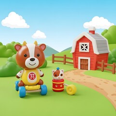 Adorable Farm Animal Toys on a Sunny Day at the Farm.