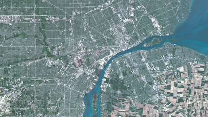 USA, Urban infrastructure in Detroit on open data satellite image   © M. Jurzyk