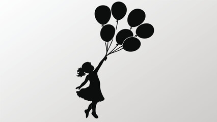 Silhouette of girl holding balloons vector illustration