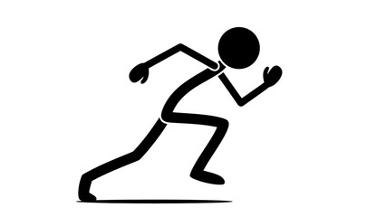 Simple black stick figure running with dynamic pose.