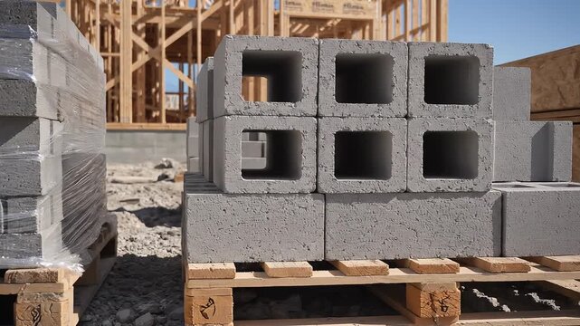 Concrete Blocks on Pallets for Construction - Stock Footage of Building Materials