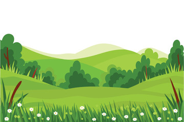 Obraz premium A vibrant cartoon landscape depicting rolling green hills and lush trees high quality professional