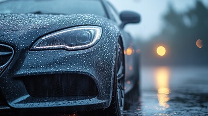 Car windshield with rain drops and frameless wiper blade,Traffic Jam with raining in evening day in the city,Drops of water on the car after rainy,outside car,Raindrops falling on a glass droplets.