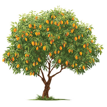 Flat 2D Mango Tree vector illustration, icon graphic on white background
