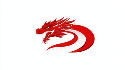 Obraz premium Red dragon head logo illustration fierce expression stylized design white background fantasy creature sports mascot modern graphic bold color dynamic shape