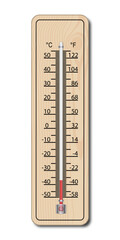 A wooden thermometer showing -37 degrees Celsius. A thermometer for measuring indoor and outdoor temperatures on a transparent background. Vector illustration