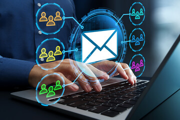 Email security solution. Automated secure mail scanning system and data protection. Businessperson...