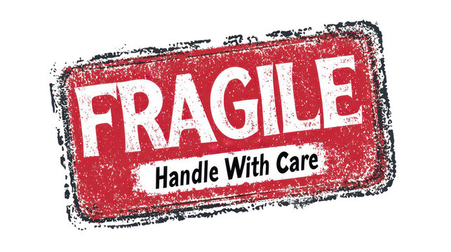 "FRAGILE Handle With Care" red textured stamp isolated on white or transparent png