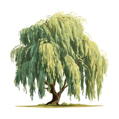 Weeping Willow Tree, presented as a modern flat 2D vector icon graphic on a white background © Alex