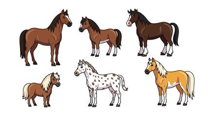 Obraz premium Collection of cartoon horses in various colors and poses