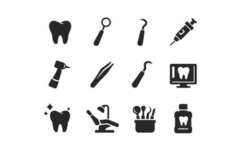 Obraz premium Collection of dental care icons representing oral hygiene and professional treatment